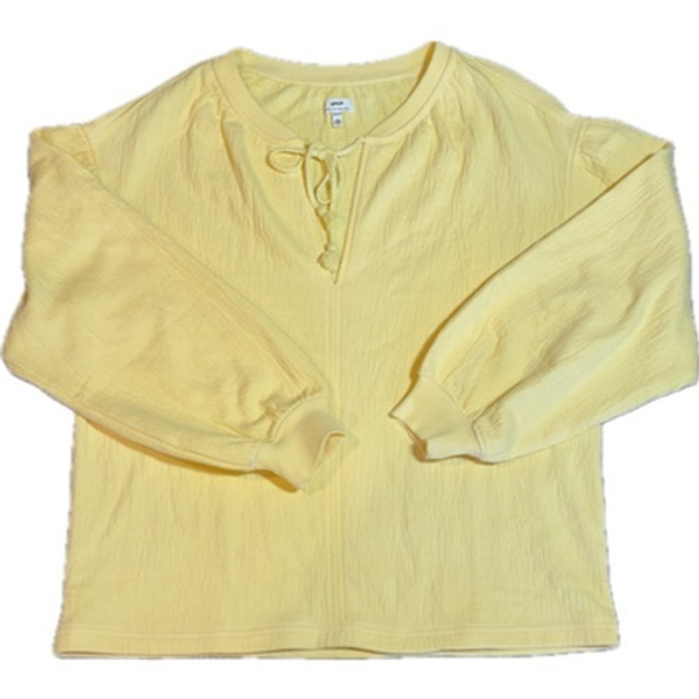 ✿ Aerie‎ XS Sunlit Yellow Terry Cloth Pullover Top Braided Tie Neck Cozy Lounge